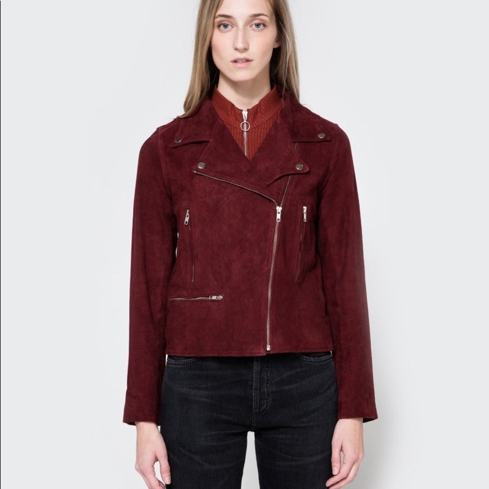 JUST FEMALE COACH SUEDE JACKET - Oxblood Red‎
